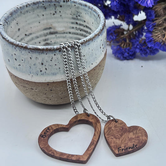 Best Friends Cut-out Timber Necklace - Burl