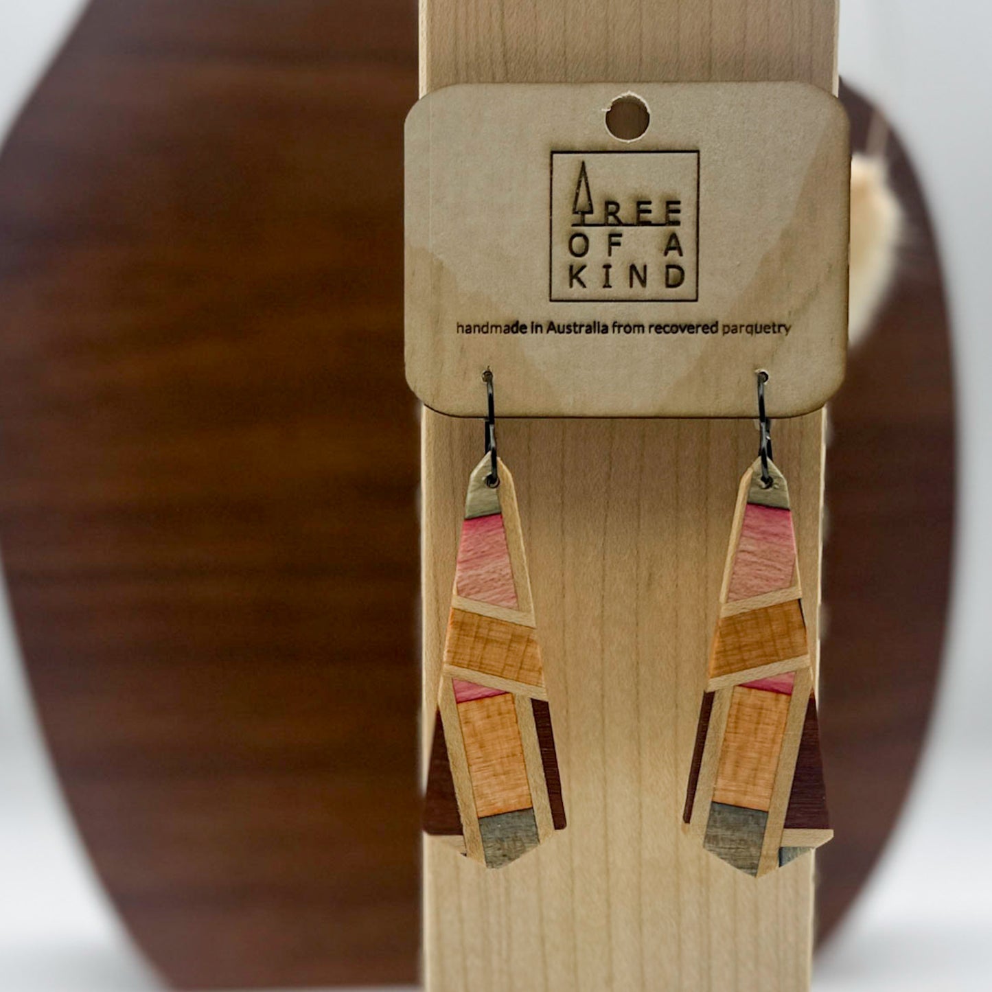 Abstract Kite Timber Dangle Earrings - Mixed Confetti Pixel