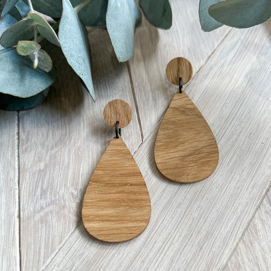 The Teardrop Dangle Timber Earrings - White Oak